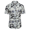 Men's Plus Size Floral Print Short Sleeve Button Down Shirt - White
