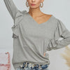 BiBi Triblend V Neck Top with Shoulder Shrring Detail - H GREY