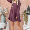 And The Why Back Lace Button Down Detail Bell Sleeve Dress - Purple