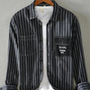 Men's Plus Size Striped Button Up Long Sleeve Shirt - Black