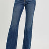 RISEN Full Size Mid Rise Flare Frayed Hem Jeans Plus Size - DARK