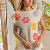 BiBi Multi Jeweled Crochet Flower Patch Sweater Vest - OATMEAL