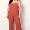 Perfee Wide Leg Overalls with Front Pockets - Orange-Red