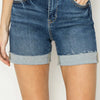 RISEN High Rise Cuffed Denim Shorts - Dark