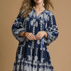 Umgee Tribal Print Dress with Tie Neck - NAVY