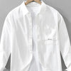 Men's Plus Size Casual Solid Color Long Sleeve Shirt - White