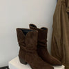 Point Toe Block Heels Boots - Dark Brown