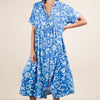 VERY J Plus Size Oversized Printed Shirt Midi Dress - Blue Mix