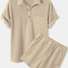 Men's Full Size Button Detail Short Sleeve Top and Shorts Set Plus Size - Apricot