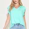 Basic Bae Full Size Bamboo Notched Ruffled Short Sleeve T-Shirt - Aqua