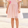 Children's Flower Round Neck Tulle Dress - Watermelon pink