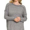 Zenana Full Size Melange Hacci Exposed Seam Hi-low Tee Plus Size - BLACK