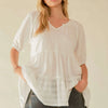 Davi & Dani Ruffled Flared Short Sleeve V Neck Blouse - WHITE