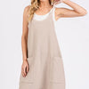 Mittoshop Scoop Neck Spaghetti Strap Overalls with Pockets - Oatmeal