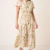 Mittoshop Flower Print Flutter Sleeve V Slit Maxi Dress - SAGE