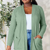 Basic Bae Full Size Ribbed Open Front Cardigan with Pockets - Light Green