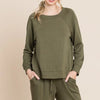 Super Lady Round Neck Raglan Sleeve Top and Pants Lounge Set - Olive