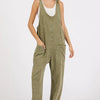 Mittoshop Mineral Wash Relaxed Fit Sleeveless Harem Jumpsuit - LT OLIVE