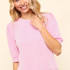 Haptics Full Size Wavy Rib Half Sleeve Knit Top - Blush Pink
