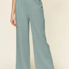 Double Take Full Size Texture Smocked Waist Wide Leg Pants - Teal