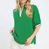 Umgee Textured Knit Top with Striped Contrast Trim - GREEN