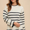 Annie Wear Side Slit Striped Round Neck Sweater - Ivory