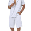 Men's Plus Size Button Up Short Sleeve Shirt and Shorts Set - White