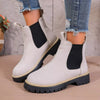 Round Toe Platform Boots - Beige