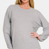 Zenana Hacci Round Neck Long Sleeve T-Shirt - Light Gray