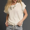 Umgee Linen Scalloped Round Neck Top - OATMEAL