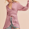 Aemi + Co Tied Collared Neck Long Sleeve Top - Dusty Pink