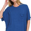 Zenana Oversized Ribbed Round Neck Short Sleeve Tee - LT NAVY