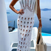Openwork Slit Scoop Neck Sleeveless Cover Up - White
