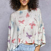 POL Butterflies Pattern Round Neck knit Top with Outseam Rolling Edge - IVORY