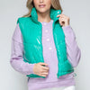 Snobbish Zip Up Turtleneck Shiny Quilted Vest - Green