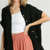 Umgee Full Size Textured Button Down Short Sleeve Shirt Plus Size - Black