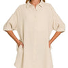 Zenana Washed Double Gauze Button Down Shirt Dress - SAND BEIGE