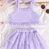 Children's Tie Strap Top & Layered Skirt Set - Purple
