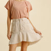 Umgee Linen Blend 5 Pockets High Low Skirt with Frayed Hem - NATURAL
