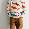 Children's Colorful Shark Print Crewneck Sweatshirt - Cream