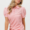 BiBi Short Puff Sleeve Pique Shirt - BLUSH