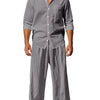 Men's Full Size Button Up Shirt and Pants Set Plus Size - Grey