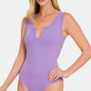 Zenana Microfiber Notched Sleeveless Bodysuit - LAVENDER