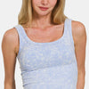 Zenana Washed Ribbed Scoop Neck Wide Strap Tank - Spring Blue