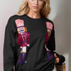 Double Take Full Size Nutcracker Sequin Long Sleeve Sweater - Black
