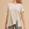 Aemi + Co Asymmetrical Front Slit Round Neck Raglan Sleeve T-Shirt - Light Gray