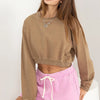HYFVE Round Neck Long Sleeve Cropped Sweatshirt - MOCHABROWN