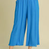 Umgee Full Size Linen Blend Elastic Waistband Wide Leg Pants Plus Size - Sky Blue