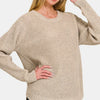 Zenana High Low Long Sleeve Waffle Sweater - H Beige