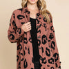 BOMBOM Animal Print Button Up Knit Shacket - Brick